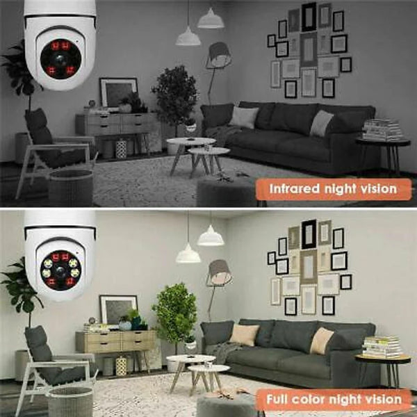 Cameră de Supraveghere tip bec, WiFi 360° – Night Vision, Detectare Mișcare, Audio Bidirecțional